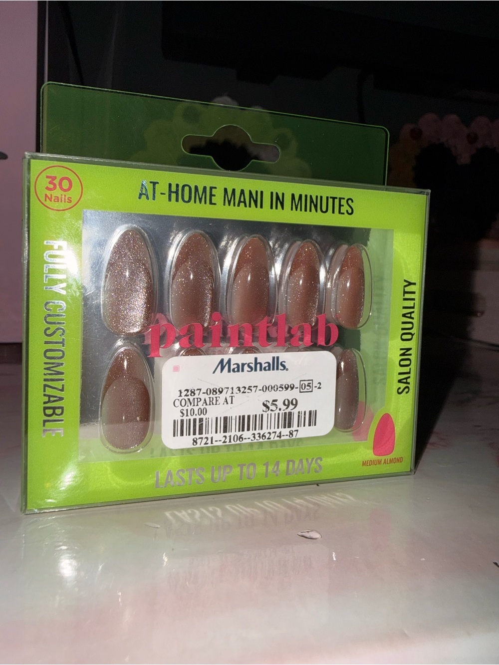 Paintlab Medium Almond Sparkle Brown/Nude Press-On Nails